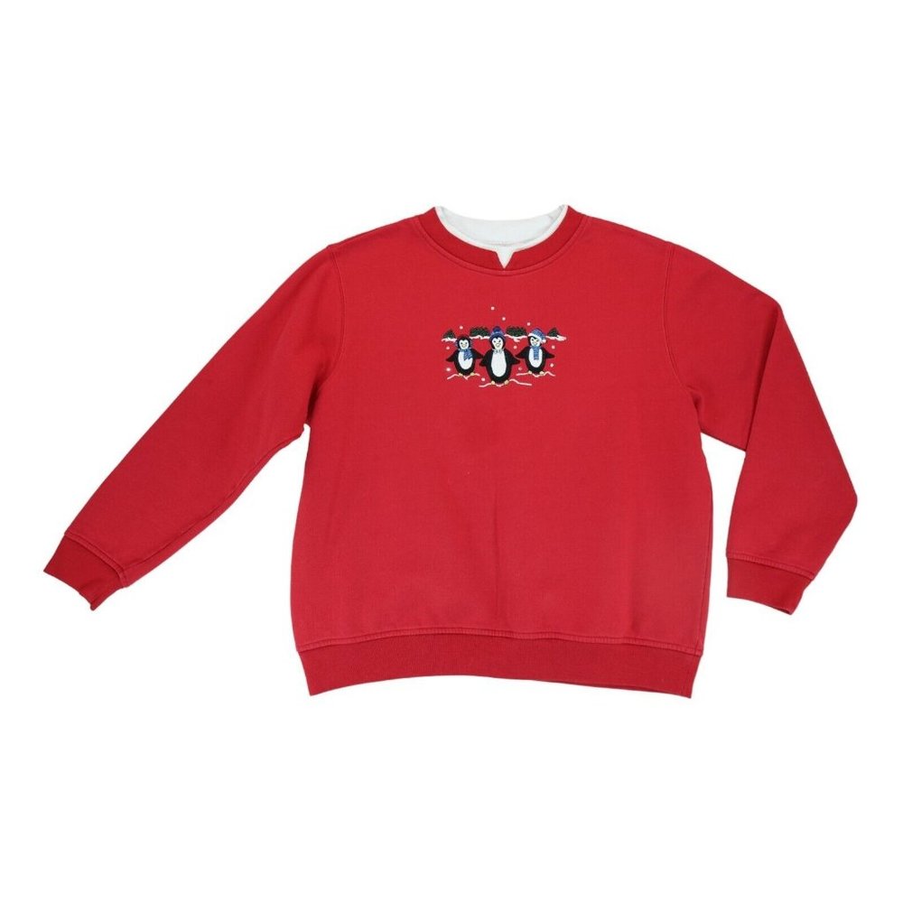 Vintage Hasting & Smith Women's Red Crewneck Sweater Penguins Embroidered Sz PL